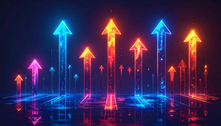 Futuristic glowing arrows, abstract background, 3d render illustrationの素材