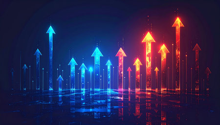 Arrows pointing up on dark background. Success concept. Vector illustrationの素材