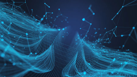 3D illustration of abstract digital background with connecting dots and lines. Network connection structure.の素材