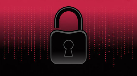Illustration of a cyber security concept with a padlock on a red backgroundの素材