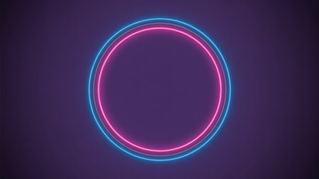 Neon circle frame on a purple background. 3d rendering.の素材