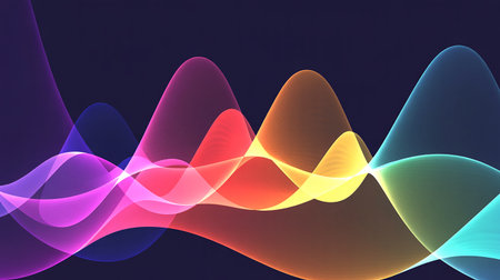 abstract background with colorful waves, vector art illustration; image contains transparencyの素材
