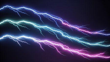 Blue and pink lightning on a dark background. 3D Renderingの素材