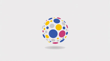Abstract 3D sphere with colorful dots on white background. Vector illustration.の素材
