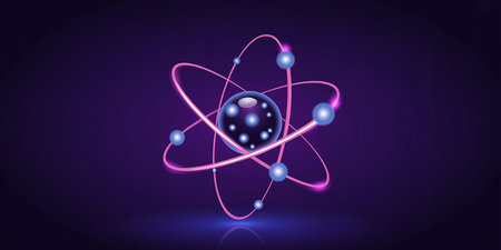 Atom. Vector illustration on dark background. Science and technology concept.の素材