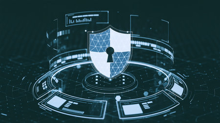 Cyber security concept with padlock on blue background 3D renderingの素材