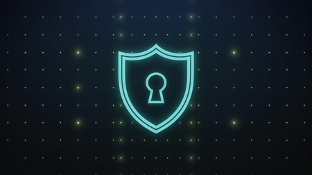 Cyber security concept. Shield with keyhole on dark blue background. Vector illustrationの素材