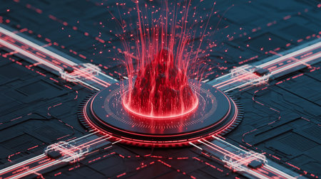 Cyber attack on the background of the microcircuit. 3D renderingの素材