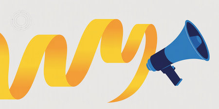 Megaphone with yellow wave. Loudspeaker. Vector illustration.の素材