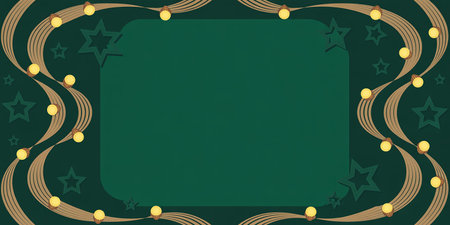 Christmas frame with garland and lights on green background. Vector illustration.の素材
