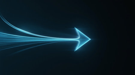 abstract blue arrow on a dark background, 3d render illustrationの素材