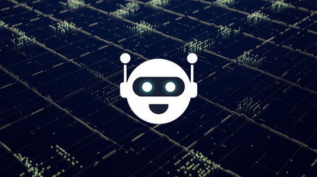 3d rendering of artificial intelligence concept with robot icon over binary codeの素材