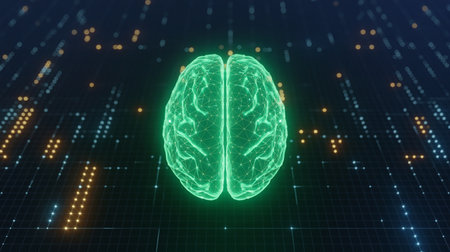 3d rendering of human brain with glowing lights on background. AI conceptの素材