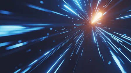 abstract speed motion in the dark with light rays and lens flareの素材