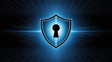 Cyber security concept. Shield with keyhole. Vector illustration.の素材