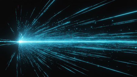 abstract blue background with glowing lines and sparkles. 3d renderingの素材