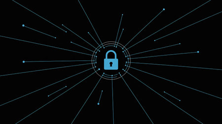Illustration of a cyber security concept with a padlock on a black backgroundの素材