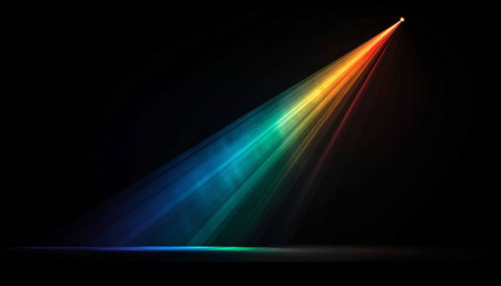 abstract background with rainbow rays of light on a black background.の素材