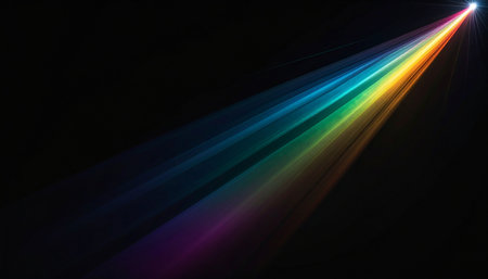 abstract rainbow light rays on black background with copy space for textの素材
