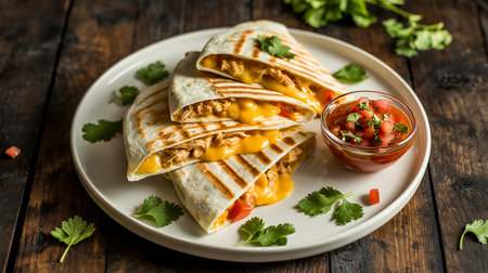 Mexican quesadilla with chicken, cheese and tomato salsaの素材
