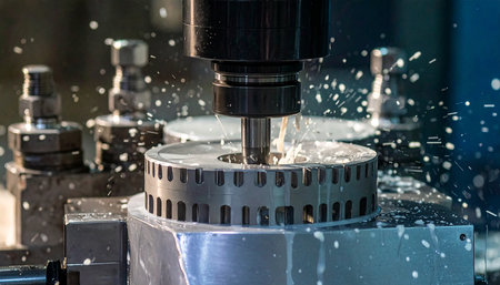 The CNC milling machine cutting the mold parts with the solid ball end mill tool. The hi-technology mold and die manufacturing process by CNC machining center.の素材