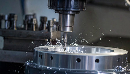 The CNC milling machine cutting the metal parts with the solid ball end mill tool. The hi-technology mold and die manufacturing process by CNC machining center.の素材