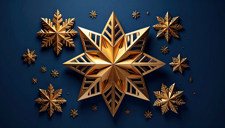 Christmas background with golden snowflakes and star. Vector illustration.の素材