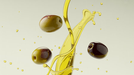 olive oil splashing out of a bottle. 3d renderingの素材