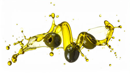 olive oil splash isolated on white background. 3d rendering.の素材