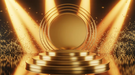 Stage podium with lighting, Stage Podium Scene with for Award Ceremony on black Background.の素材