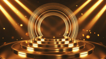 Abstract round podium illuminated with spotlight. Award ceremony concept. Stage backdrop. Vector illustrationの素材
