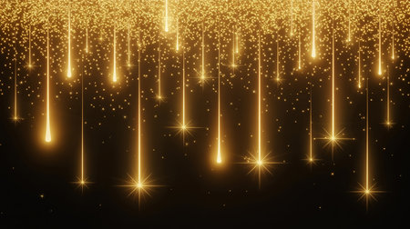 golden stars and sparkles on a black background. vector illustrationの素材