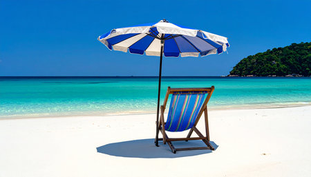 Parasol and chair on the beach, Koh Lipe, Satun, Thailandの素材