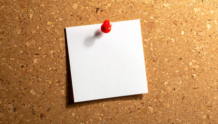 Blank paper on cork board with red pushpin, business conceptの素材