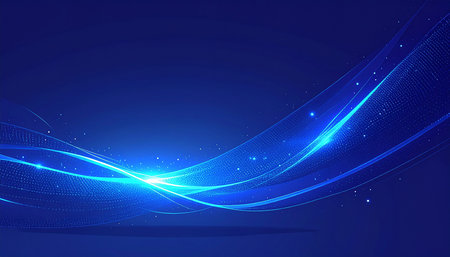 Abstract blue wavy background with glowing lines. Vector illustration for your designの素材