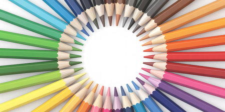 Colored pencils isolated on white background. 3D illustration.の素材