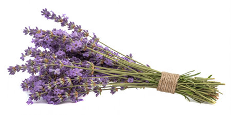 Lavender flowers bouquet isolated on white background cutout.の素材