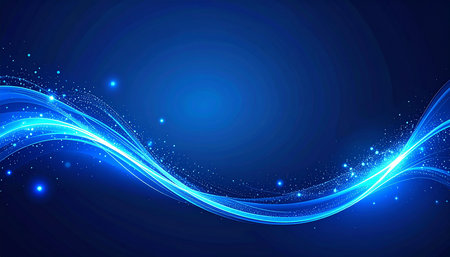 Abstract blue light wave on dark blue background. Vector Illustration.の素材