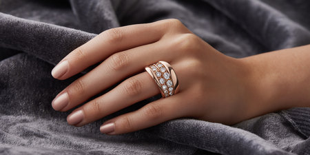Diamond ring on female hand, closeup. Jewelry and accessoriesの素材