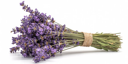 Lavender bouquet isolated on white background. Top view.の素材