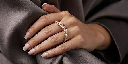 Wedding rings on the hands of the bride. Wedding accessories.の素材