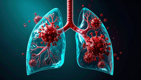 Lungs infected with Coronavirus, 3D illustrationの素材