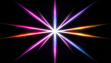 abstract star with lens flare and bokeh effect on black backgroundの素材