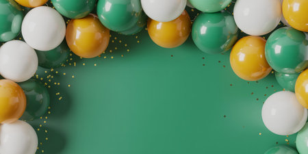 3d rendering of colorful balloons on green background with space for textの素材