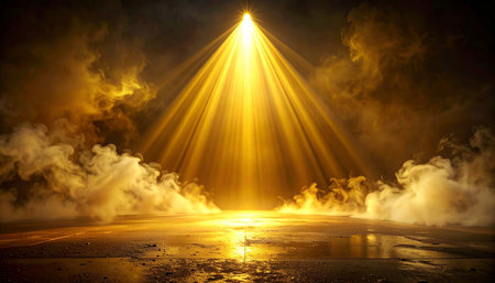 Dangerous situation in the desert with smoke and rays of lightの素材