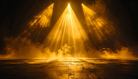 stage lighting effect in the dark, smoke and rays of light.の素材