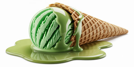 ice cream in a waffle cone isolated on a white background.の素材