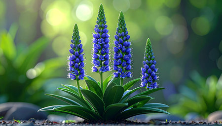 Blue lupine flower in the garden with bokeh backgroundの素材