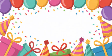 birthday background with balloons and gift boxes, vector illustration, eps10の素材
