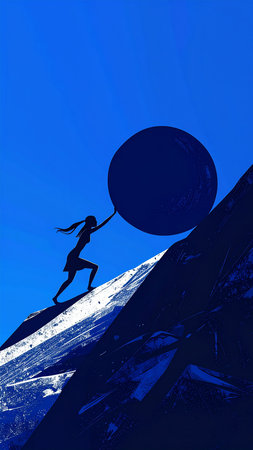 Woman running on the mountain with a big moon in the background.の素材